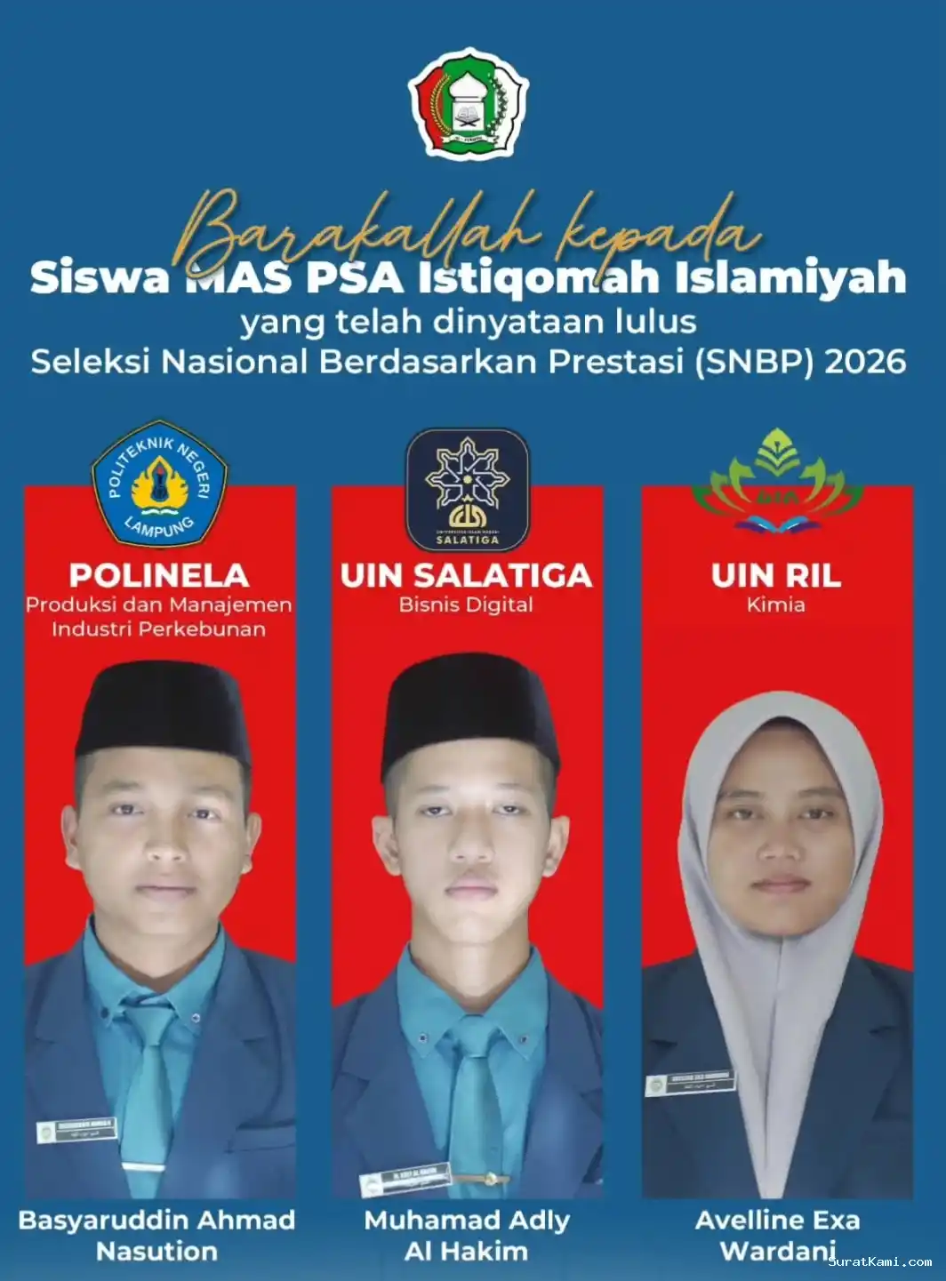 Tiga Santri MAS PSA Istiqomah Islamiyah Tembus SNBP 2026 di Berbagai Prodi Strategis