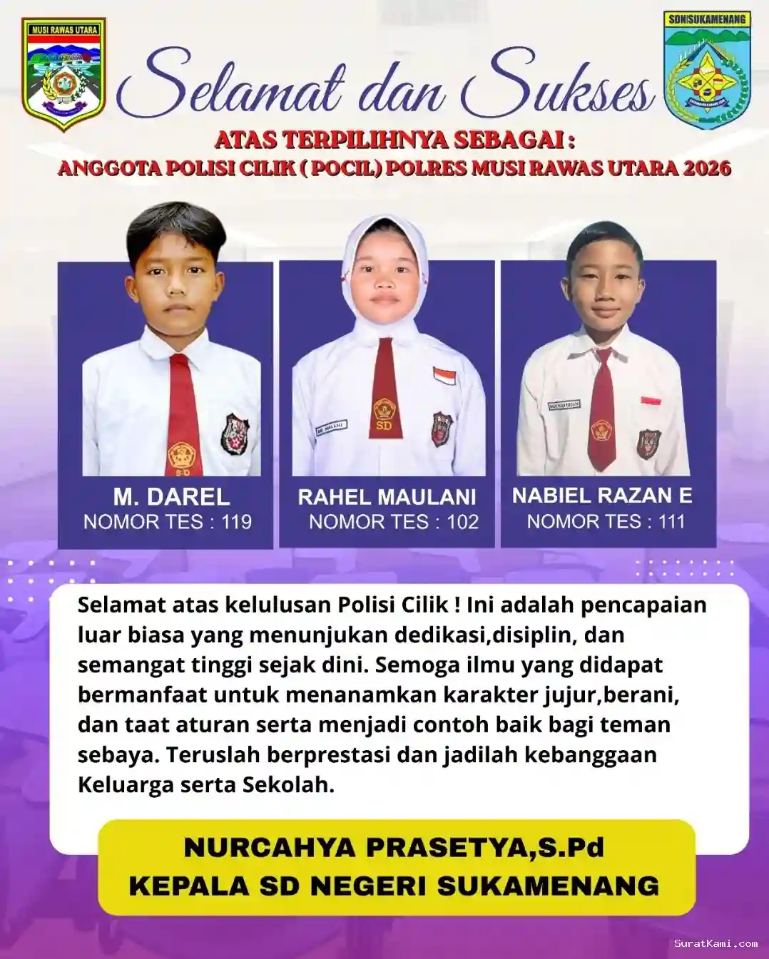 Tiga Siswa SDN Sukamenang Lolos Polisi Cilik 2026