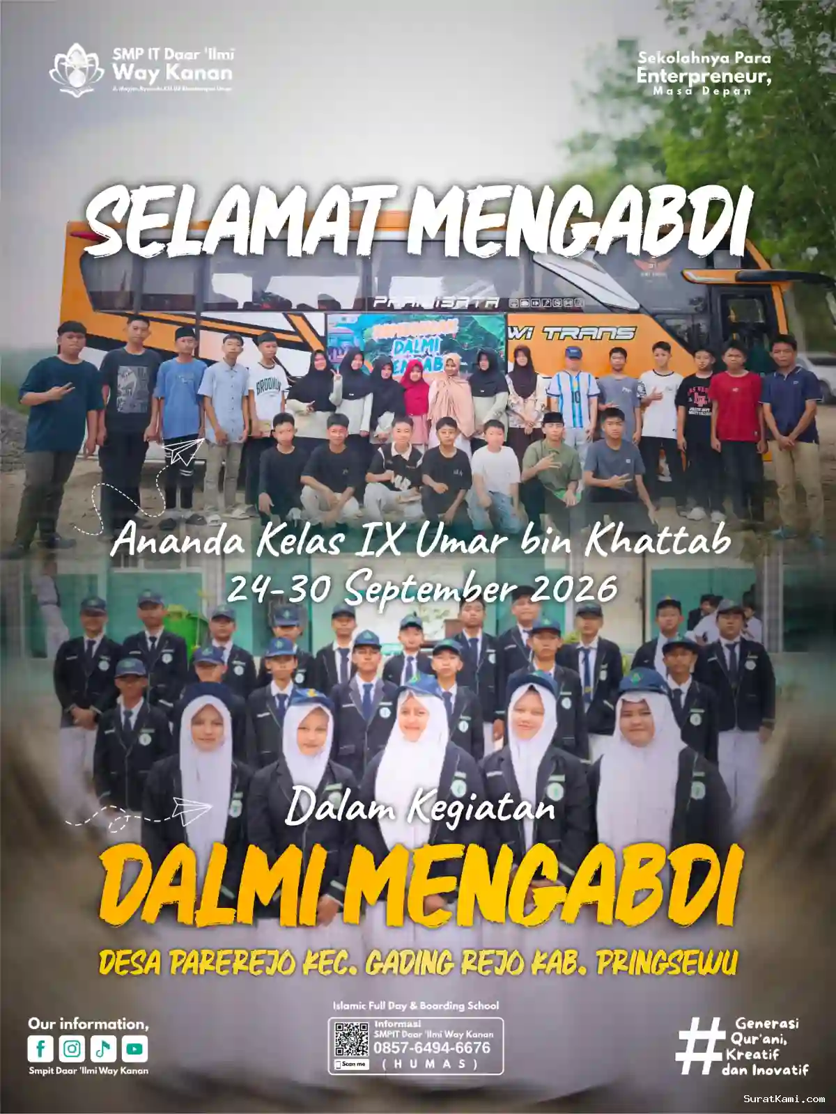 SMPIT Daar Ilmi Way Kanan Lepas Peserta DALMI Mengabdi 2026 ke Pekon Parerejo