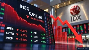 IHSG Turun 0,42% ke 5.911, JPFA, GOTO, dan INKP Tertekan